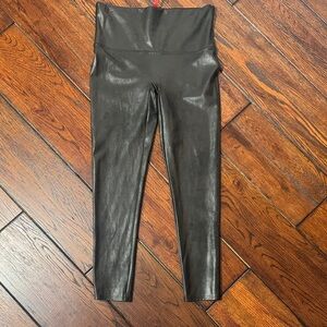 SPANX Black Faux Leather Metallic Leggings - XL